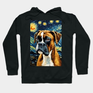 Boxer Dog Breed Painting in a Van Gogh Starry Night Art Style Hoodie